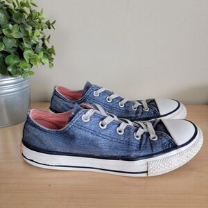 Converse Low Top Girls Glitter Double Tongue Blue Canvas Lace Up Sneakers CTAS 2